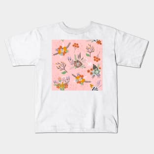 Floral Pattern Design- Peach Kids T-Shirt